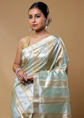 Blue Tissue Silk Saree With Blouse Piece