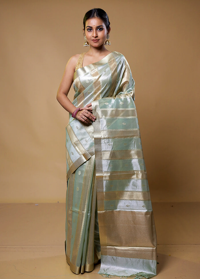 Blue Tissue Silk Saree With Blouse Piece