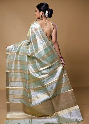 Blue Tissue Silk Saree With Blouse Piece