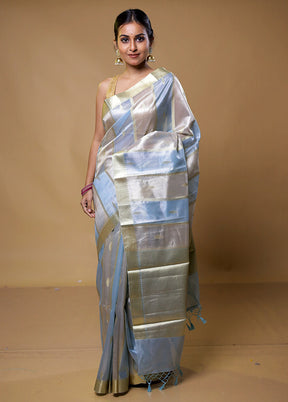 Blue Tissue Silk Saree With Blouse Piece