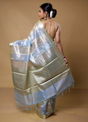 Blue Tissue Silk Saree With Blouse Piece