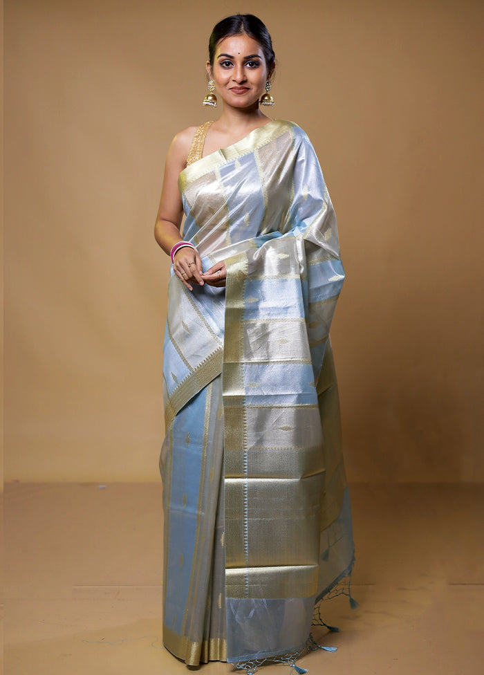 Blue Tissue Silk Saree With Blouse Piece