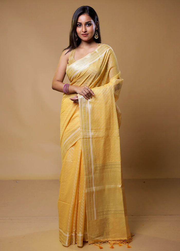 Yellow Kora Silk Saree With Blouse Piece