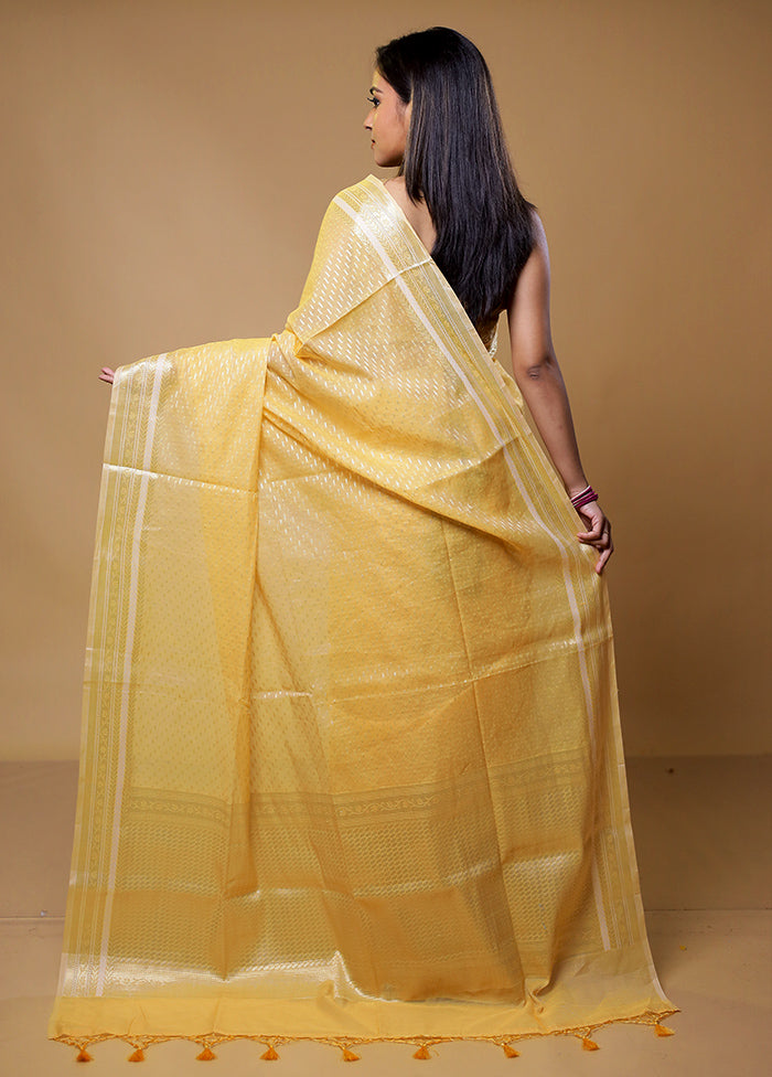 Yellow Kora Silk Saree With Blouse Piece