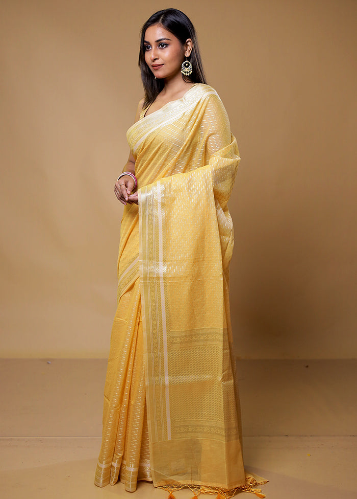 Yellow Kora Silk Saree With Blouse Piece