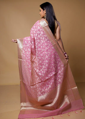 Pink Kora Silk Saree With Blouse Piece