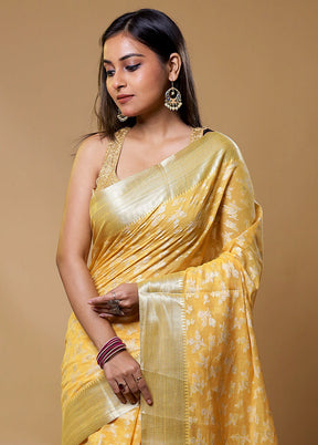 Yellow Kora Silk Saree With Blouse Piece