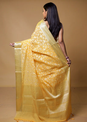 Yellow Kora Silk Saree With Blouse Piece