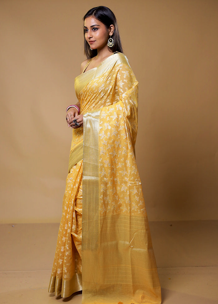 Yellow Kora Silk Saree With Blouse Piece