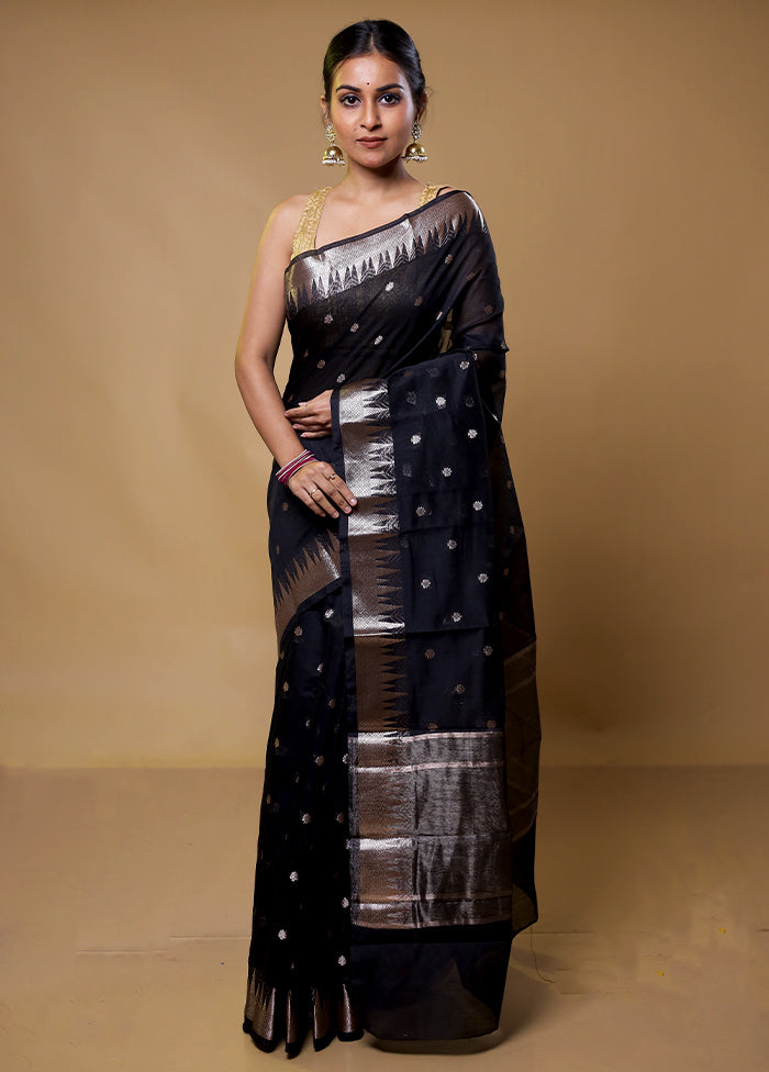 Black Kora Silk Saree With Blouse Piece