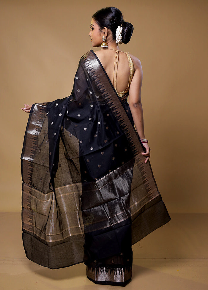 Black Kora Silk Saree With Blouse Piece