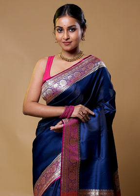 Blue Banarasi Silk Saree With Blouse Piece