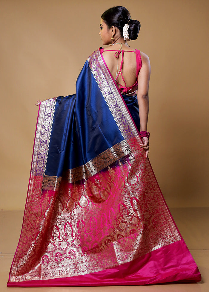 Blue Banarasi Silk Saree With Blouse Piece