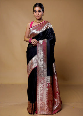 Black Banarasi Silk Saree With Blouse Piece