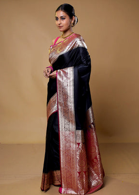 Black Banarasi Silk Saree With Blouse Piece