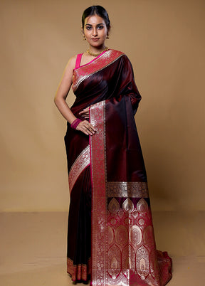 Maroon Banarasi Silk Saree With Blouse Piece