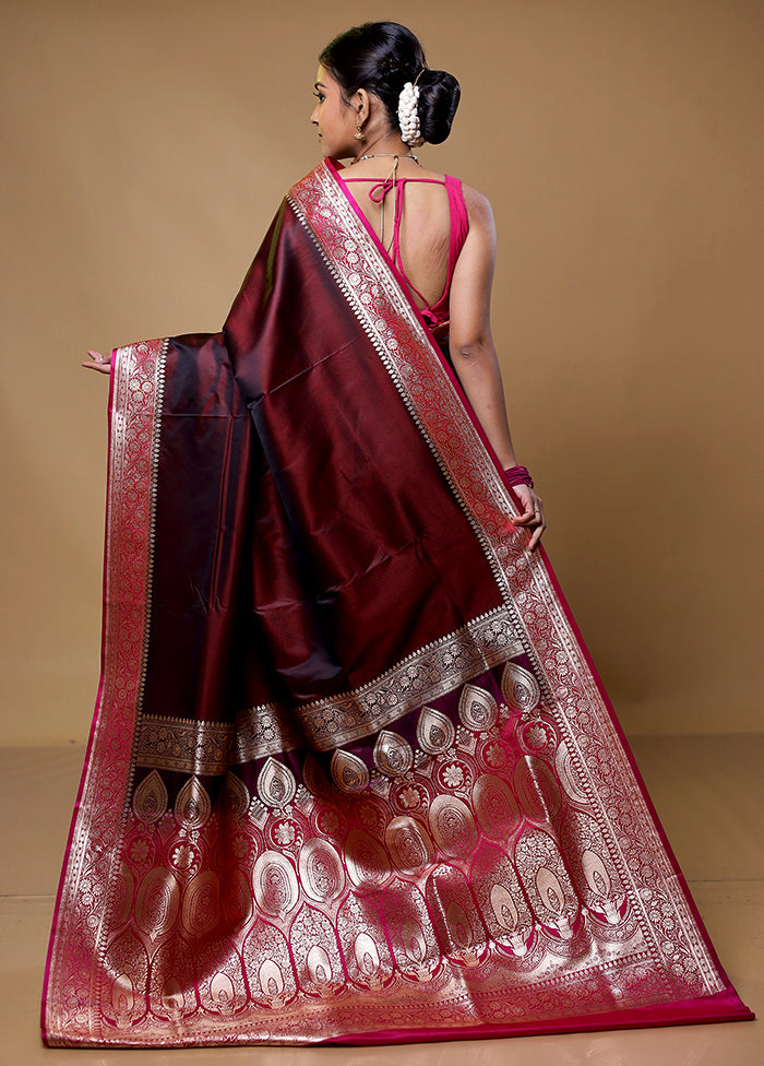 Maroon Banarasi Silk Saree With Blouse Piece