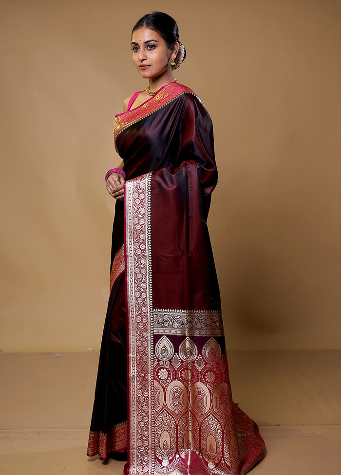 Maroon Banarasi Silk Saree With Blouse Piece