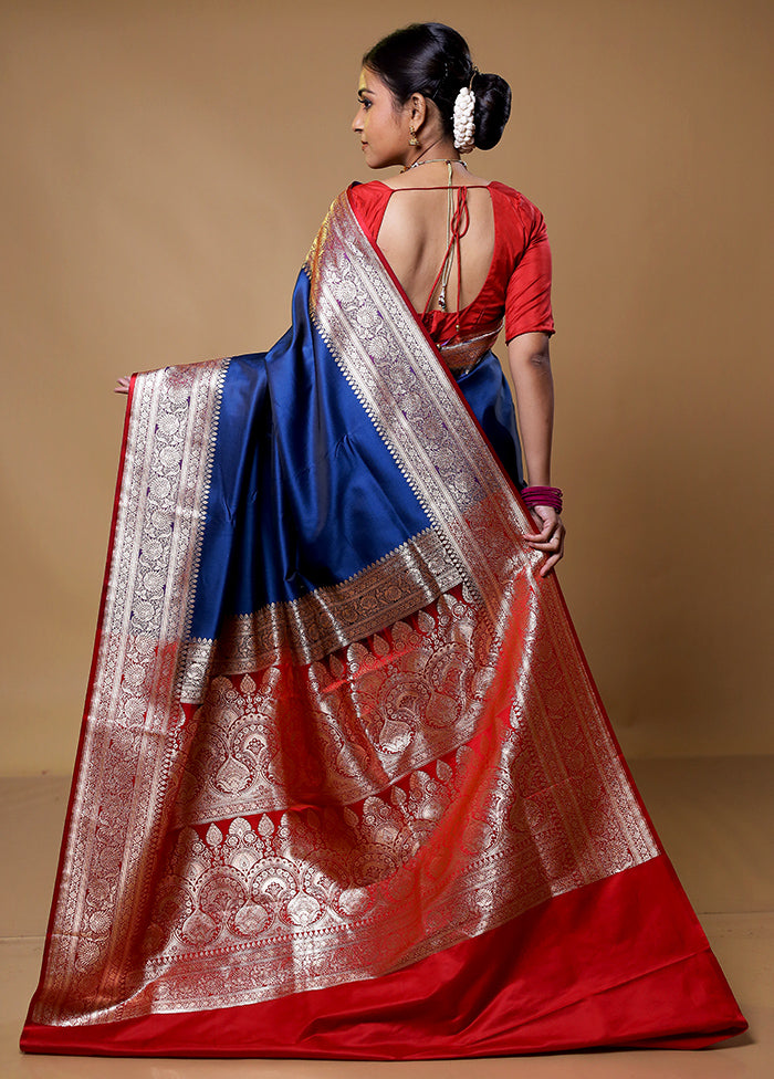 Blue Banarasi Silk Saree With Blouse Piece