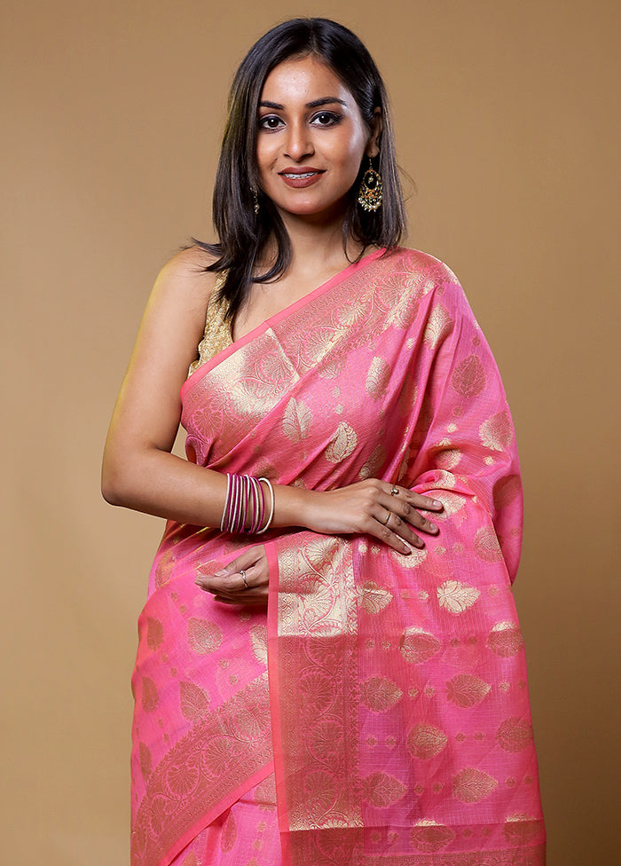 Pink Kota Cotton Saree With Blouse Piece