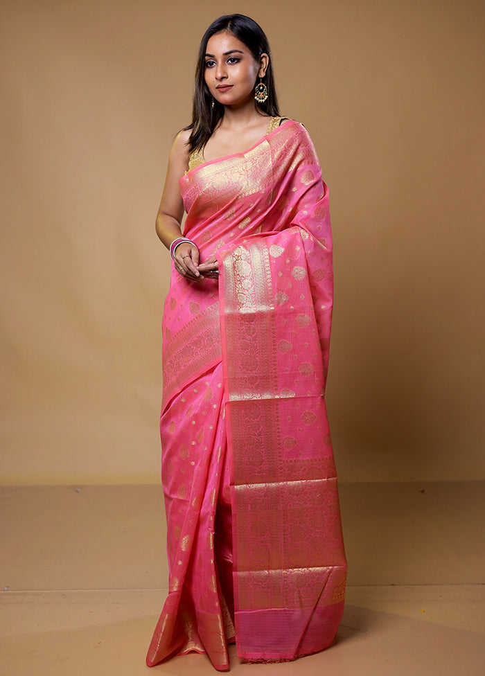 Pink Kota Cotton Saree With Blouse Piece