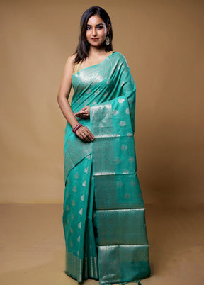 Green Kota Cotton Saree With Blouse Piece