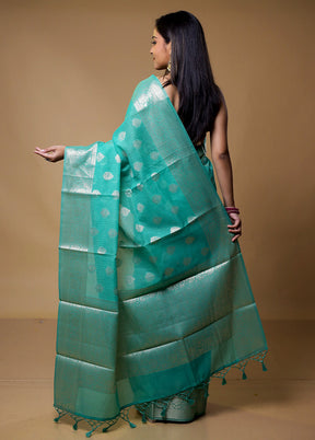 Green Kota Cotton Saree With Blouse Piece