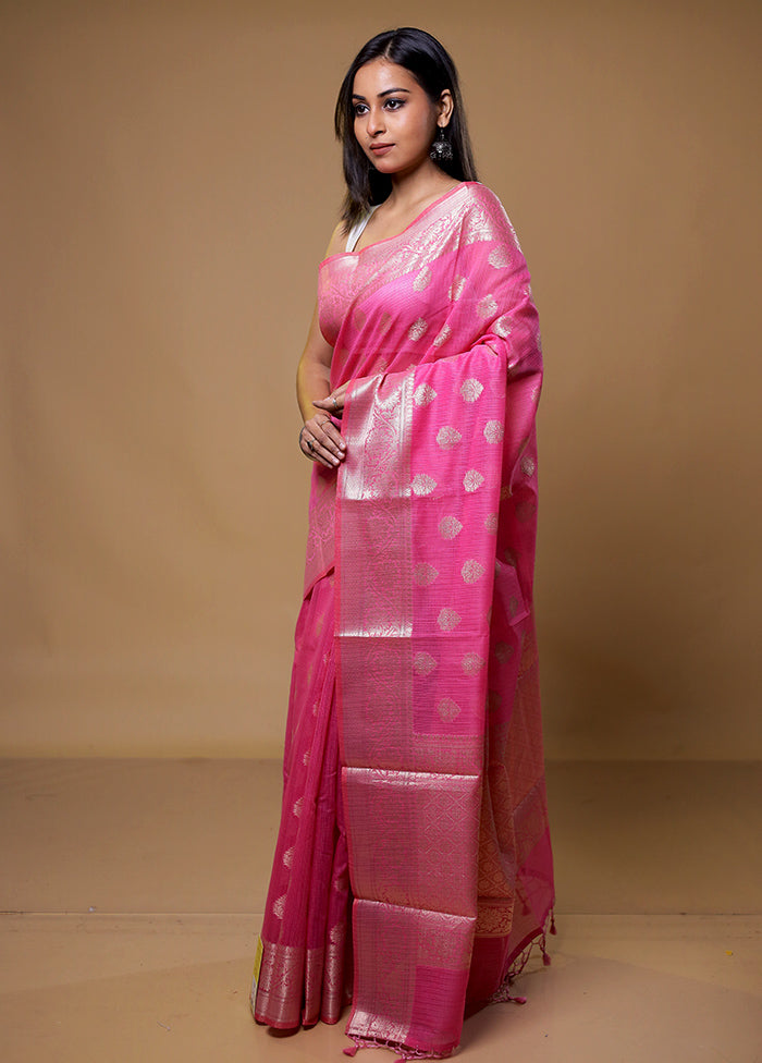 Pink Kota Cotton Saree With Blouse Piece