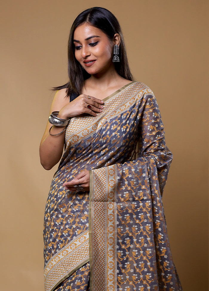 Grey Kora Silk Saree With Blouse Piece