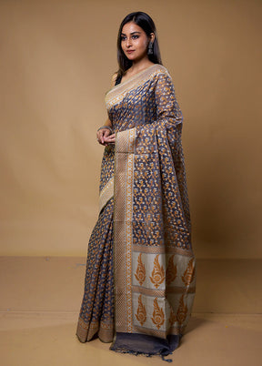 Grey Kora Silk Saree With Blouse Piece