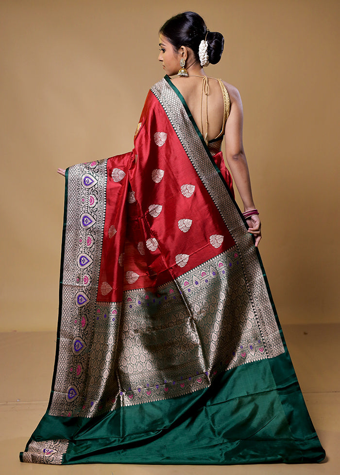 Red Handloom Katan Pure Silk Saree With Blouse Piece