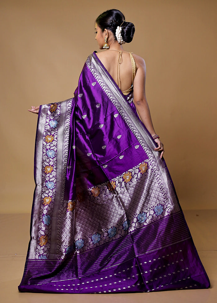 Purple Handloom Katan Pure Silk Saree With Blouse Piece