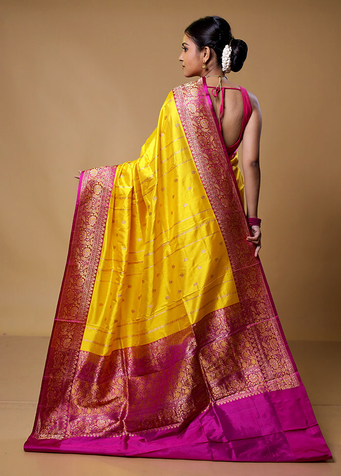 Yellow Handloom Katan Pure Silk Saree With Blouse Piece