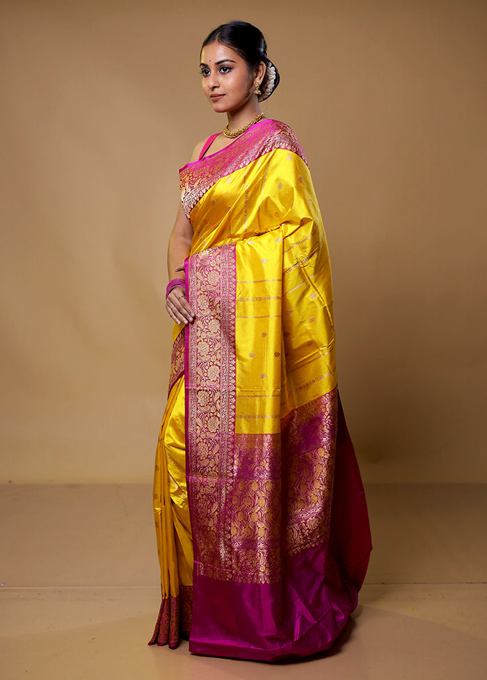 Yellow Handloom Katan Pure Silk Saree With Blouse Piece