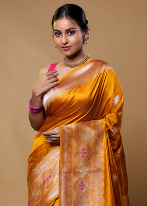 Orange Handloom Katan Pure Silk Saree With Blouse Piece