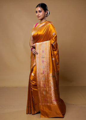 Orange Handloom Katan Pure Silk Saree With Blouse Piece