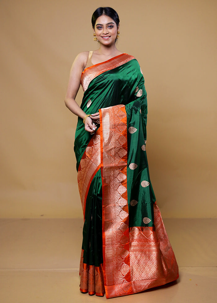 Green Handloom Katan Pure Silk Saree With Blouse Piece