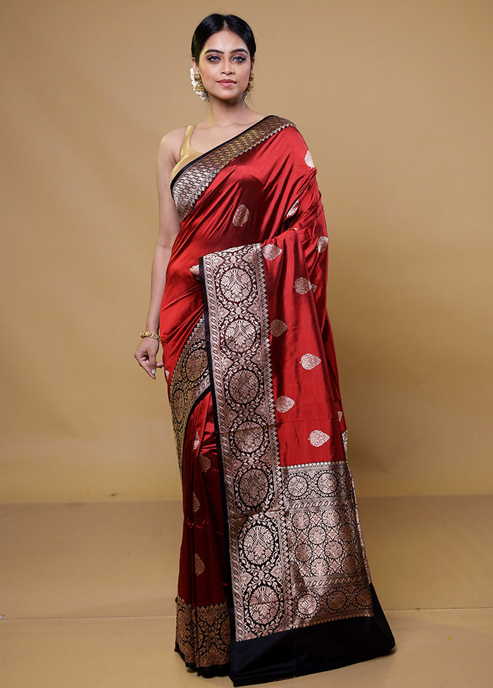 Red Handloom Katan Pure Silk Saree With Blouse Piece