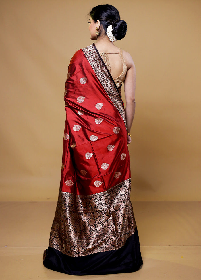 Red Handloom Katan Pure Silk Saree With Blouse Piece