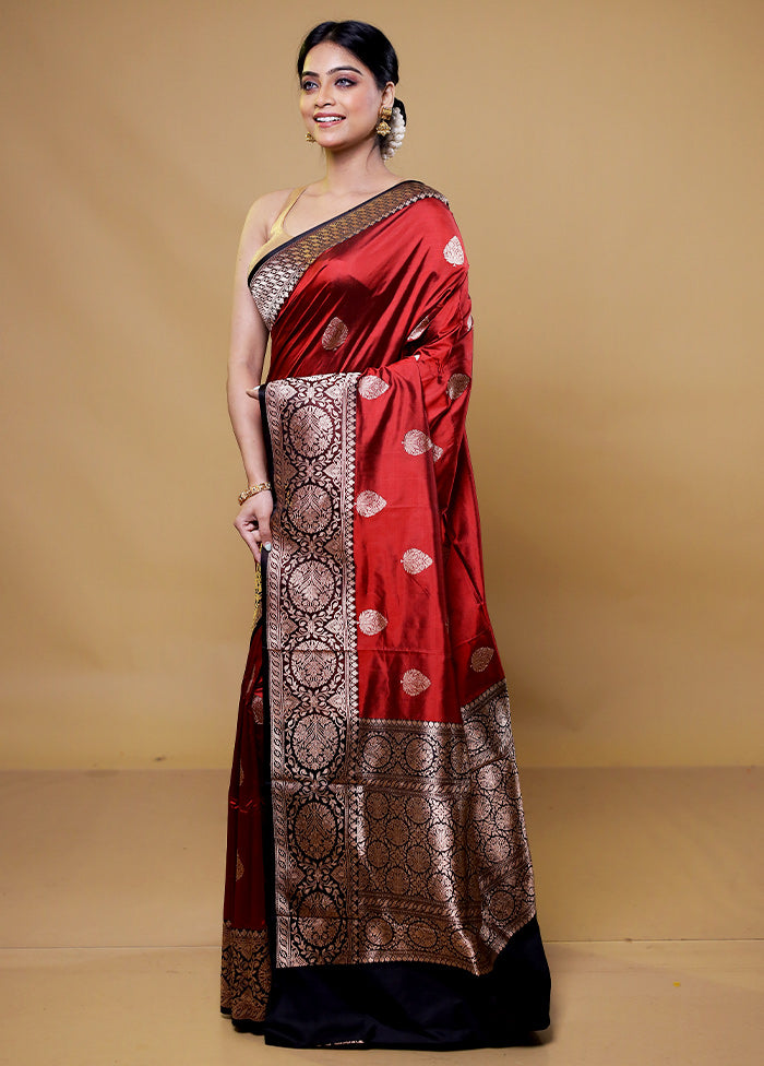 Red Handloom Katan Pure Silk Saree With Blouse Piece