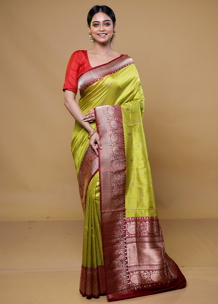 Green Handloom Katan Pure Silk Saree With Blouse Piece