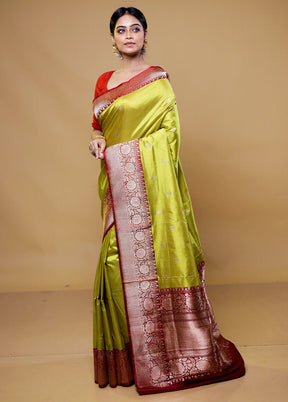 Green Handloom Katan Pure Silk Saree With Blouse Piece