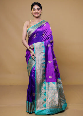 Purple Handloom Katan Pure Silk Saree With Blouse Piece