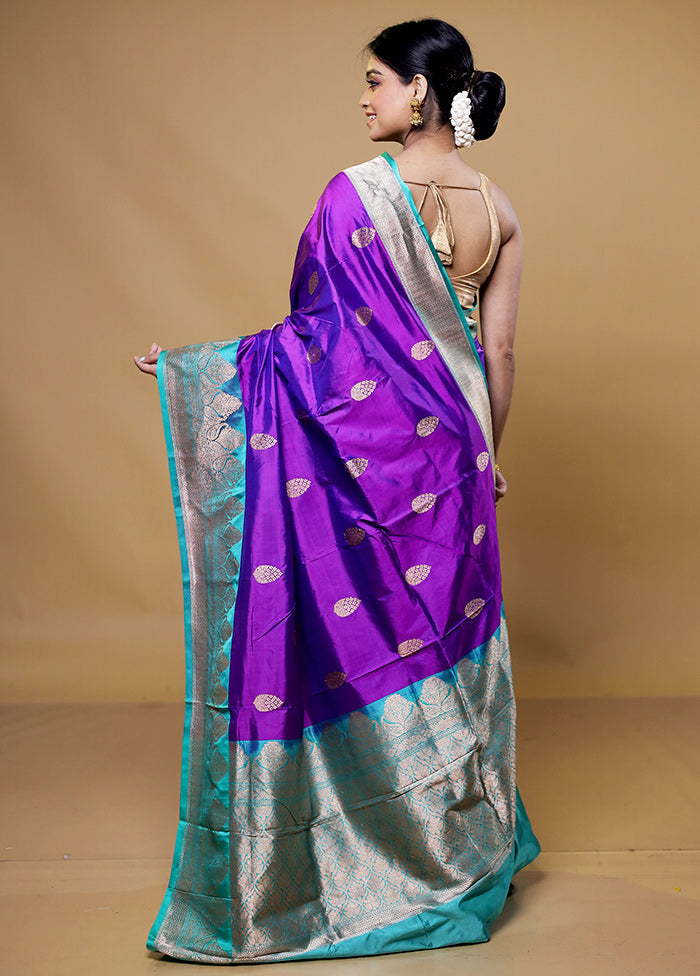 Purple Handloom Katan Pure Silk Saree With Blouse Piece