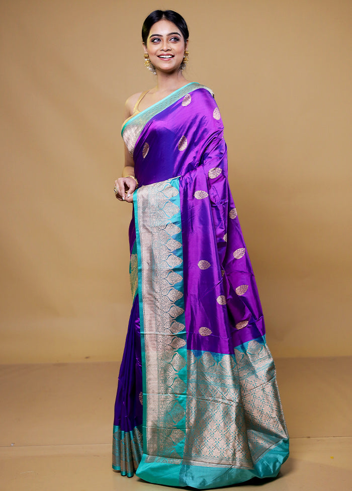 Purple Handloom Katan Pure Silk Saree With Blouse Piece