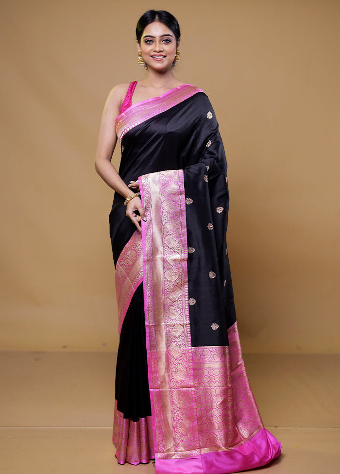 Black Handloom Katan Pure Silk Saree With Blouse Piece