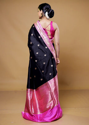 Black Handloom Katan Pure Silk Saree With Blouse Piece