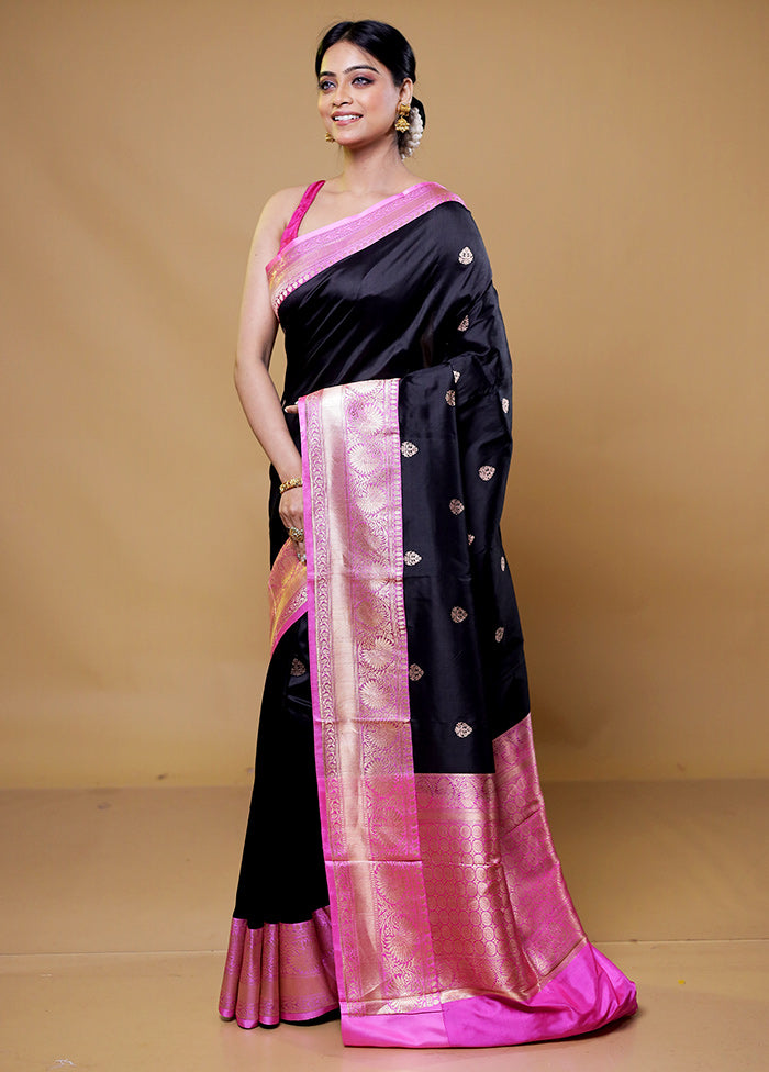 Black Handloom Katan Pure Silk Saree With Blouse Piece