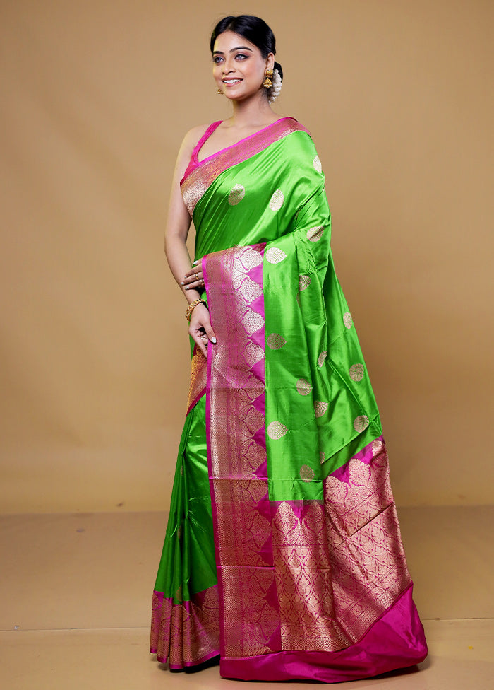 Green Handloom Katan Pure Silk Saree With Blouse Piece