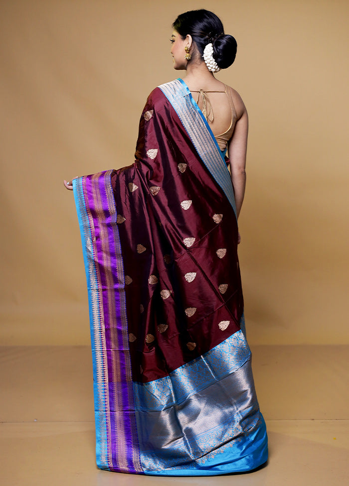 Maroon Handloom Katan Pure Silk Saree With Blouse Piece